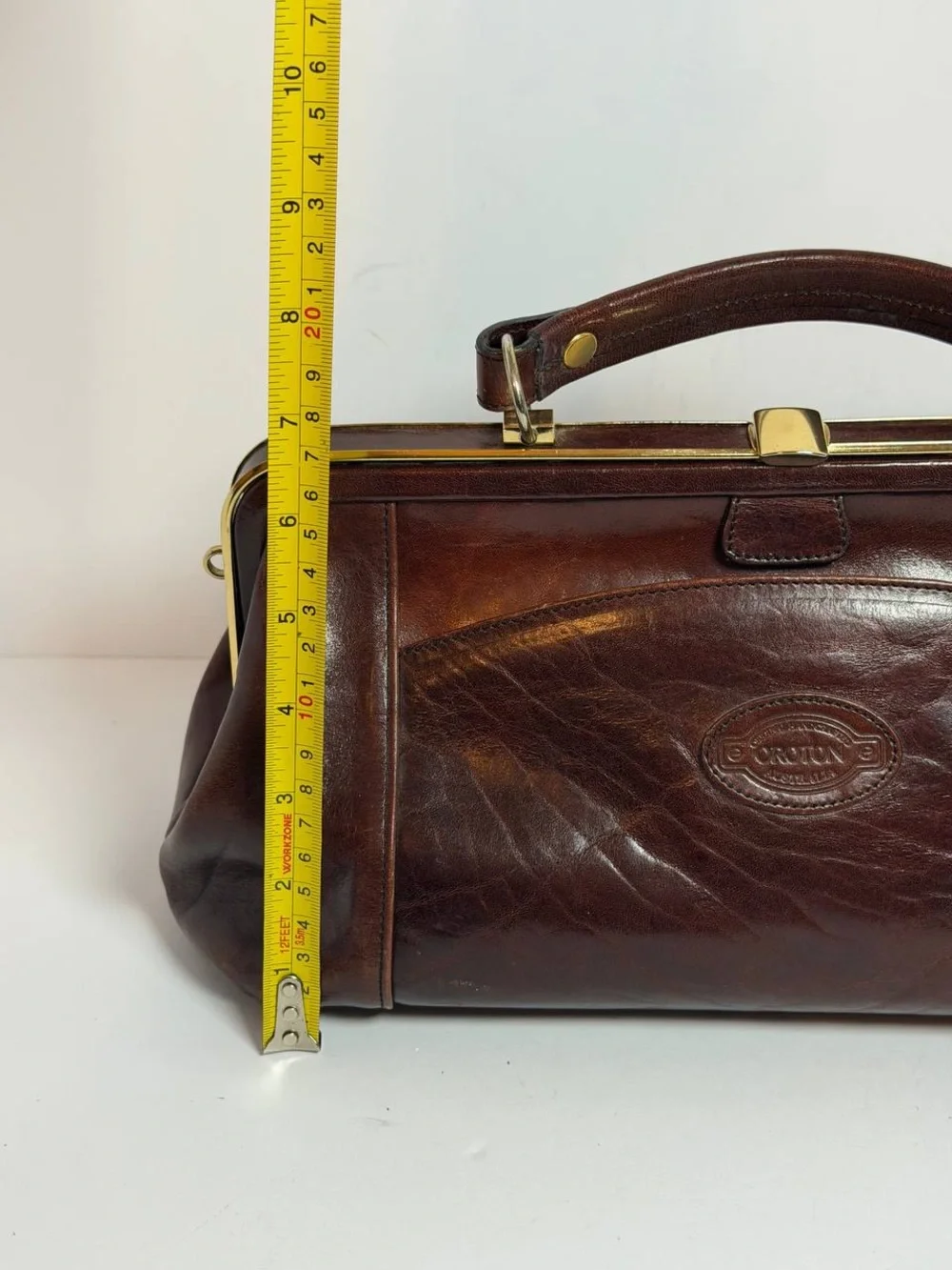 Vintage Oroton Brown Leather Doctor's Bag Style Handbag
